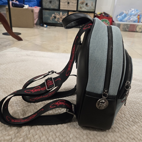Ed Hardy Mini Blue Denim Back Pack Love Kills Slowly Skull Y2K NWT - Picture 3 of 15